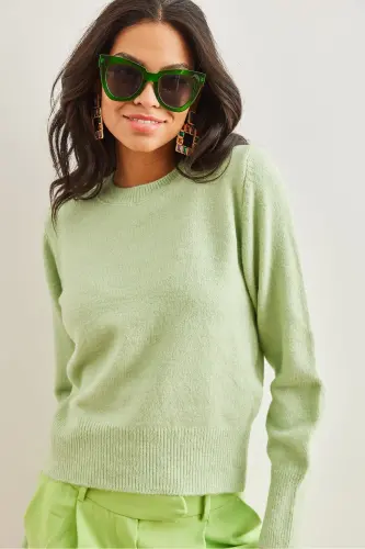 Kadın Mint Yeşili Bisiklet Yaka Yumuşak Dokulu Basic Triko Kazak KZK-19000845-Mint Yeşili - 3