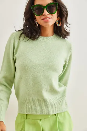 Kadın Mint Yeşili Bisiklet Yaka Yumuşak Dokulu Basic Triko Kazak KZK-19000845-Mint Yeşili - OLALOOK (1)