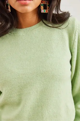 Kadın Mint Yeşili Bisiklet Yaka Yumuşak Dokulu Basic Triko Kazak KZK-19000845-Mint Yeşili - 4