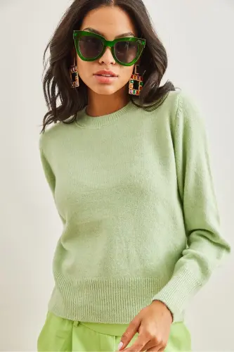 Kadın Mint Yeşili Bisiklet Yaka Yumuşak Dokulu Basic Triko Kazak KZK-19000845-Mint Yeşili - 5