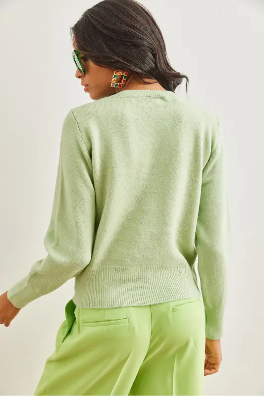 Kadın Mint Yeşili Bisiklet Yaka Yumuşak Dokulu Basic Triko Kazak KZK-19000845-Mint Yeşili - 6