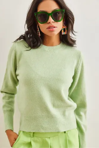 Kadın Mint Yeşili Bisiklet Yaka Yumuşak Dokulu Basic Triko Kazak KZK-19000845-Mint Yeşili 