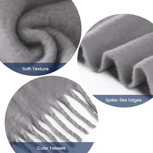 Premillow Women's Mohair Winter Scarf Pure Color, Warm Winter Scarf for Women and Men, Soft Luxurious CasModazoneere Feel Scarfs - 2