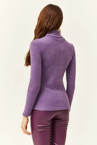 Kadın Mor Balıkçı Yaka Şardonlu Kaşkorse Kazak KZK-19000395-Mor - OLALOOK (1)