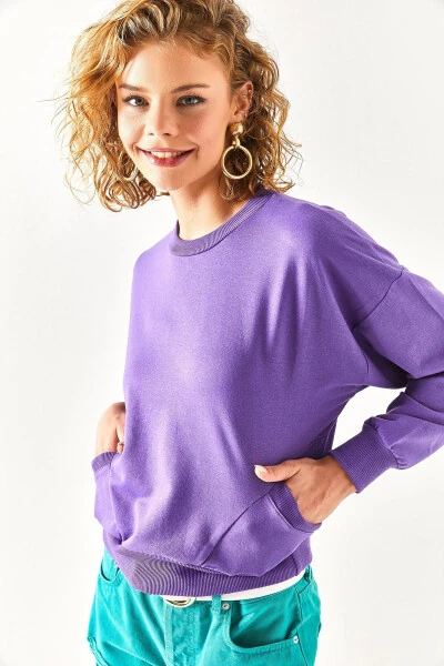 Kadın Mor Cep Detaylı Yumuşak Dokulu Sweatshirt SWT-19000616-Mor - 1