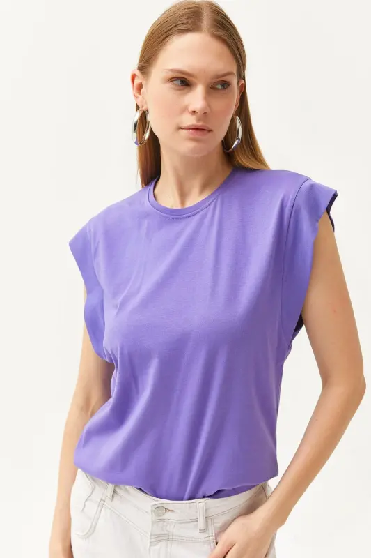 Kadın Mor Koltuk Altı Parçalı Yarasa T-shirt TSH-19000330-MOR - 1