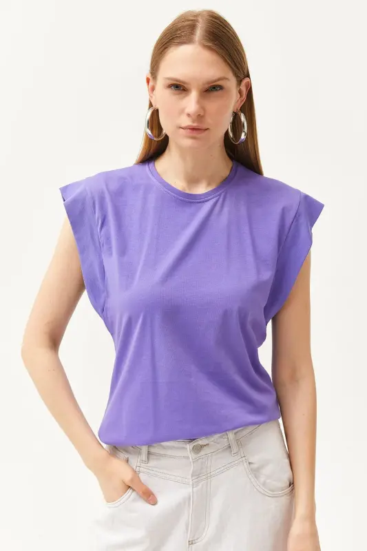 Kadın Mor Koltuk Altı Parçalı Yarasa T-shirt TSH-19000330-MOR - 2