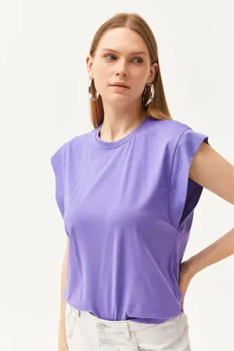 Kadın Mor Koltuk Altı Parçalı Yarasa T-shirt TSH-19000330-MOR - 5