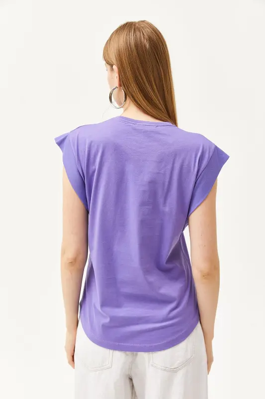 Kadın Mor Koltuk Altı Parçalı Yarasa T-shirt TSH-19000330-MOR - 7