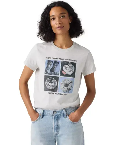 Women's Perfect Graphic Logo Cotton T-Shirt - Archival Grid Pt Orbit Heather Gray 