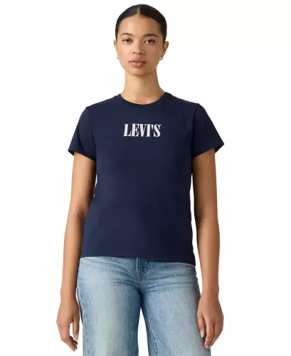 Women's Perfect Graphic Logo Cotton T-Shirt - Serif Stud Outline Navy Blazer - 3