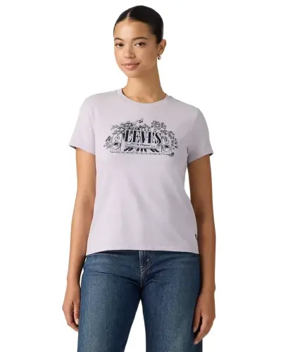 Women's Perfect Graphic Logo Cotton T-Shirt - Abela Floral Bw Pear Sorbet 