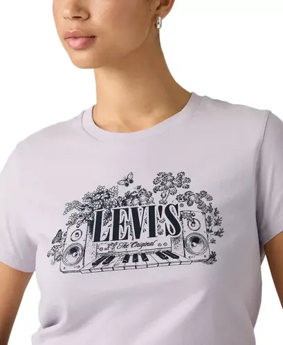 Women's Perfect Graphic Logo Cotton T-Shirt - Abela Floral Bw Pear Sorbet - 2