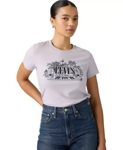 Women's Perfect Graphic Logo Cotton T-Shirt - Abela Floral Bw Pear Sorbet - 4