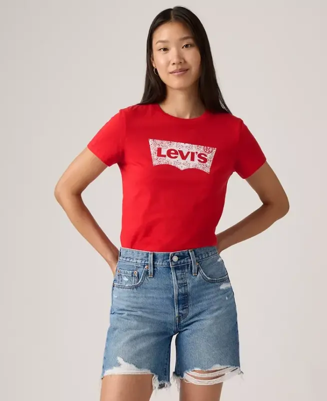 Women's Perfect Graphic Logo Cotton T-Shirt - Bandana Bw Fill T3 Urban Red - 4