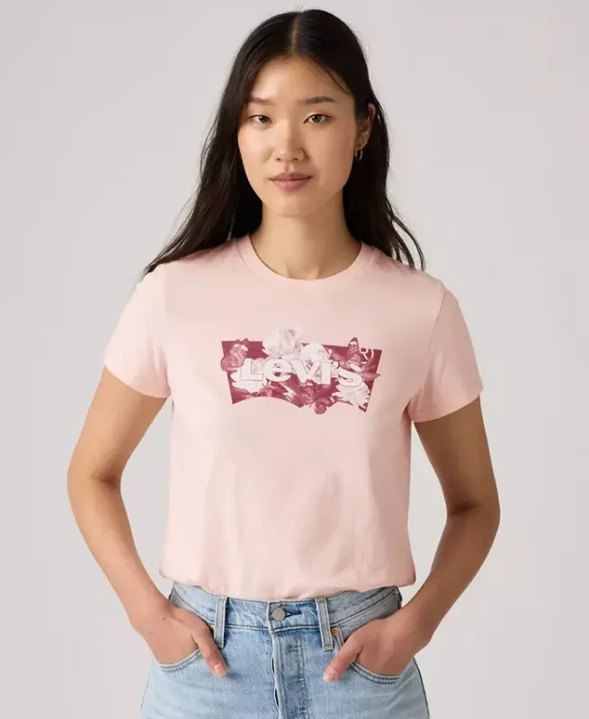 Women's Perfect Graphic Logo Cotton T-Shirt - Blurry Flower Field Bw Mangano Calcite - 1