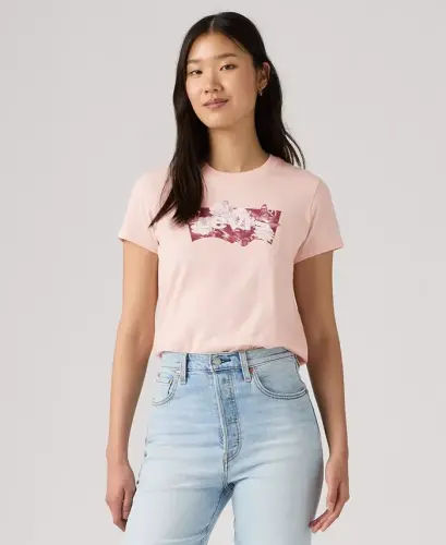 Women's Perfect Graphic Logo Cotton T-Shirt - Blurry Flower Field Bw Mangano Calcite - 4