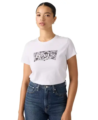 Women's Perfect Graphic Logo Cotton T-Shirt - Floral Bandana Bw Bright White 