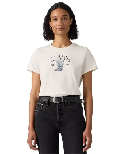 Women's Perfect Graphic Logo Cotton T-Shirt - Levis Denim Boots Egret 