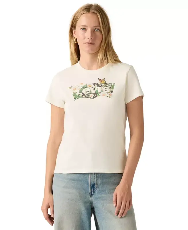 Women's Perfect Graphic Logo Cotton T-Shirt - Daisy Bw Egret - 1