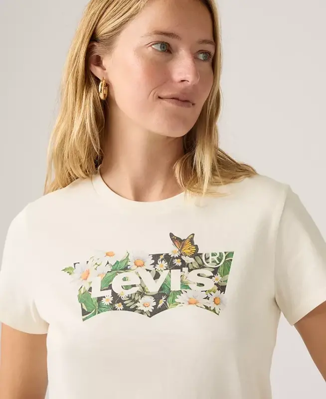 Women's Perfect Graphic Logo Cotton T-Shirt - Daisy Bw Egret - 3