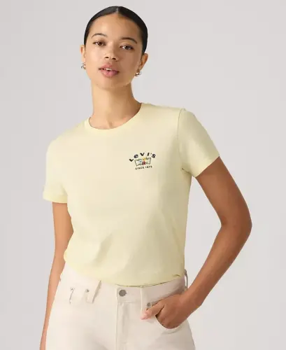 Women's Perfect Graphic Logo Cotton T-Shirt - Runa Bw Embroidery Pear Sorbet 