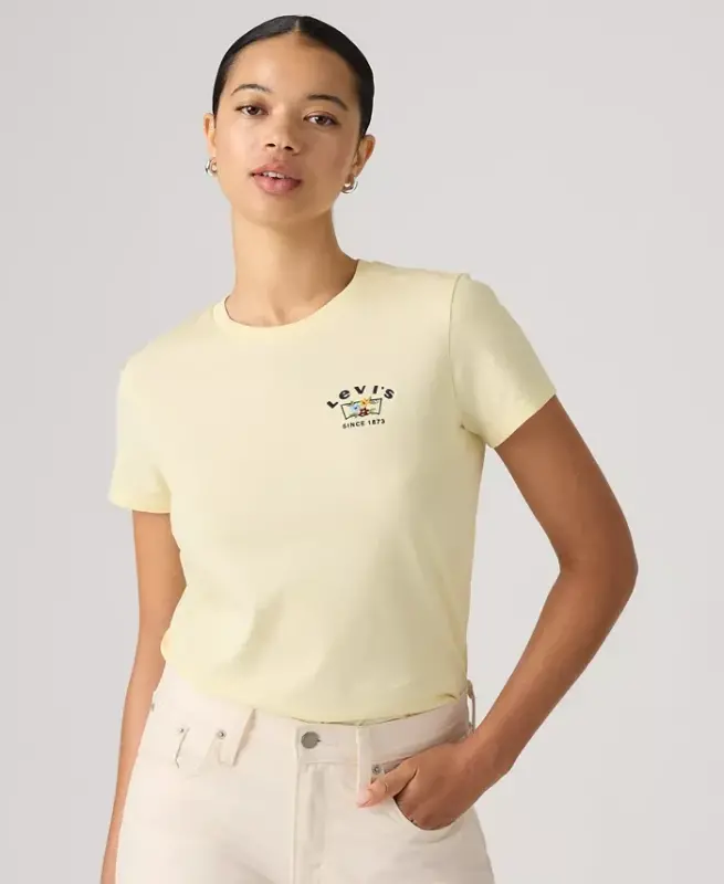Women's Perfect Graphic Logo Cotton T-Shirt - Runa Bw Embroidery Pear Sorbet - 1