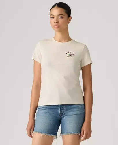 Women's Perfect Graphic Logo Cotton T-Shirt - Runa Bw Embroidery Egret 
