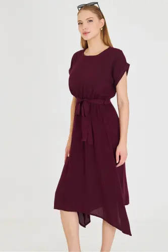 Kadın Mürdüm Beli Lastikli Bağlamalı Elbise ARM-19Y001060-MÜRDÜM - 1