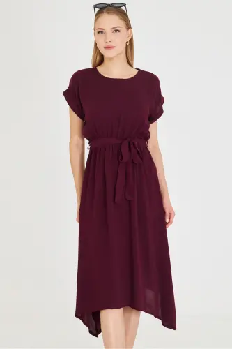 Kadın Mürdüm Beli Lastikli Bağlamalı Elbise ARM-19Y001060-MÜRDÜM - ARMONIKA (1)