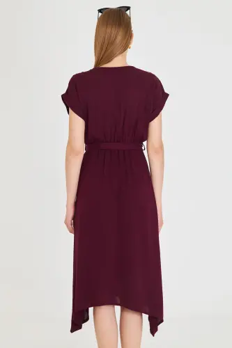 Kadın Mürdüm Beli Lastikli Bağlamalı Elbise ARM-19Y001060-MÜRDÜM - 5