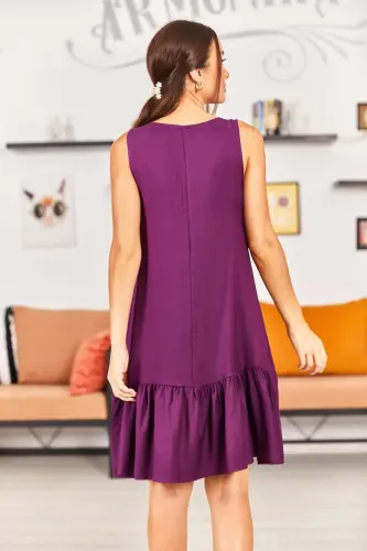 Kadın Mürdüm Kolsuz Eteği Fırfırlı Elbise ARM-18Y001156-MÜRDÜM - 4