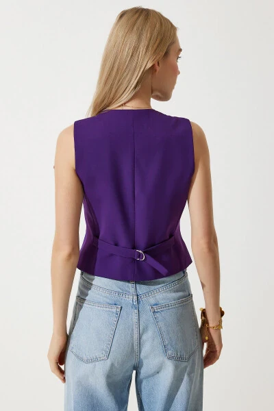 Kadın Mürdüm Vücuda Oturan Kısa Dokuma Yelek TO00048-Mürdüm - 4