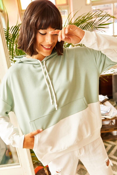 Kadın Mint Yeşili 2 Renkli Oversize Sweatshirt SWT-19000228 - Mint Yeşili - 3