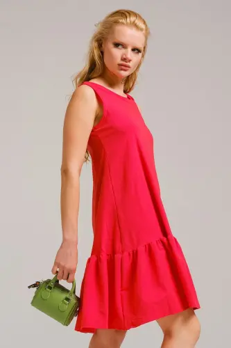 Kadın Nar Çiçeği Kolsuz Eteği Fırfırlı Elbise ARM-18Y001156-Nar Çiçeği - ARMONIKA (1)