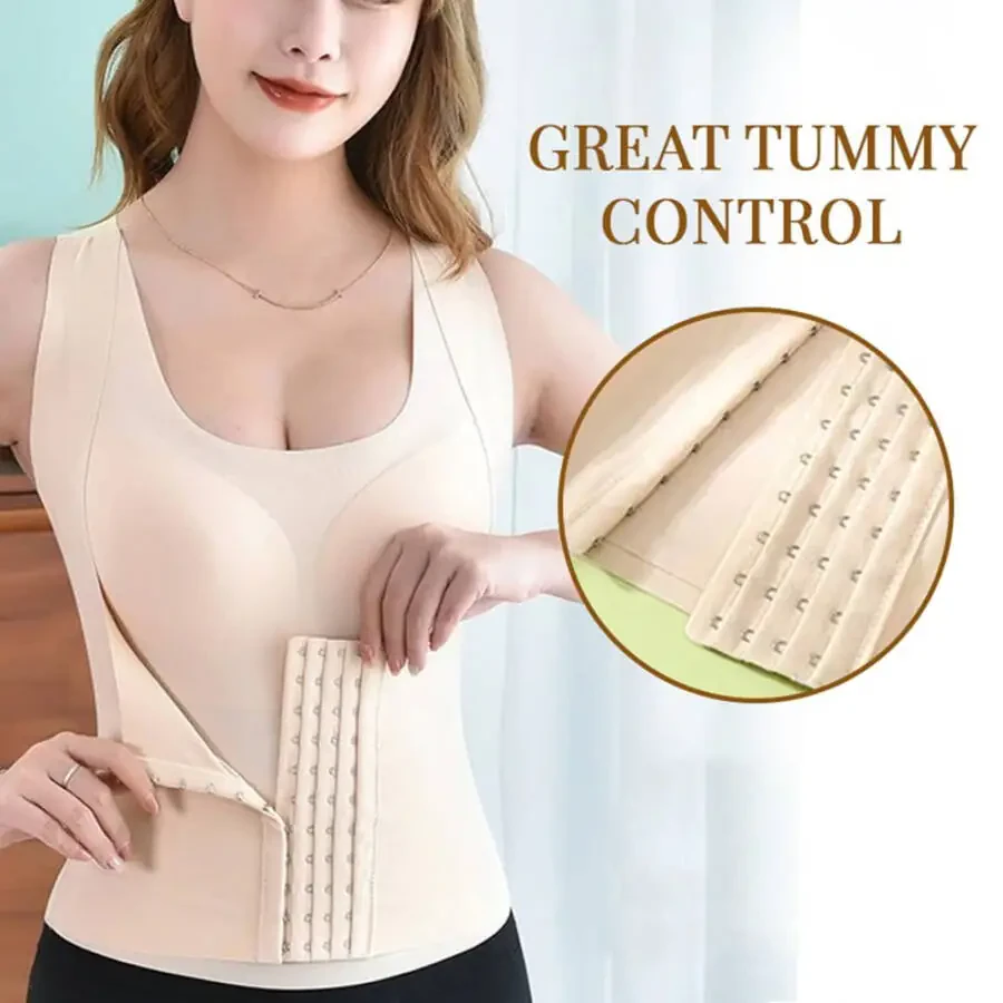 Women Breathable Shapewear Tank Top 4 in 1 Waist Buttoned Bra Shapewear Corset Body Shaper for Women Tummy Control - 2