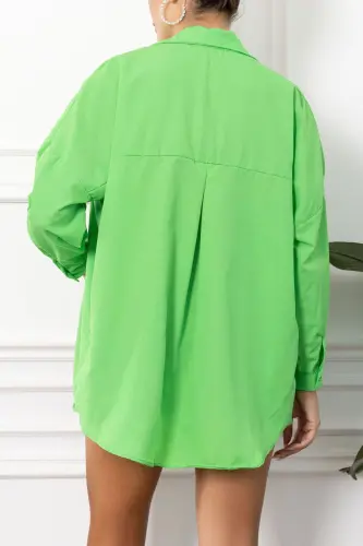 Kadın Neon Koyu Yeşil Oversize Uzun Basic Gömlek ARM-22Y001118-Neon Koyu Yeşil - 4
