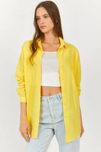 Kadın Neon Sarı Oversize Uzun Basic Gömlek Arm-22y001118-Neon Sarı - ARMONIKA (1)