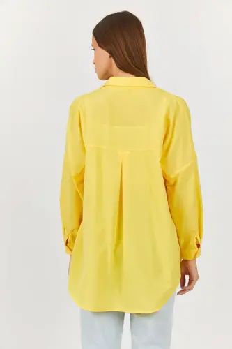Kadın Neon Sarı Oversize Uzun Basic Gömlek Arm-22y001118-Neon Sarı - 4