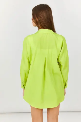 Kadın Neon Yeşil Oversize Uzun Basic Gömlek Arm-22y001118-Neon Yeşil - 4