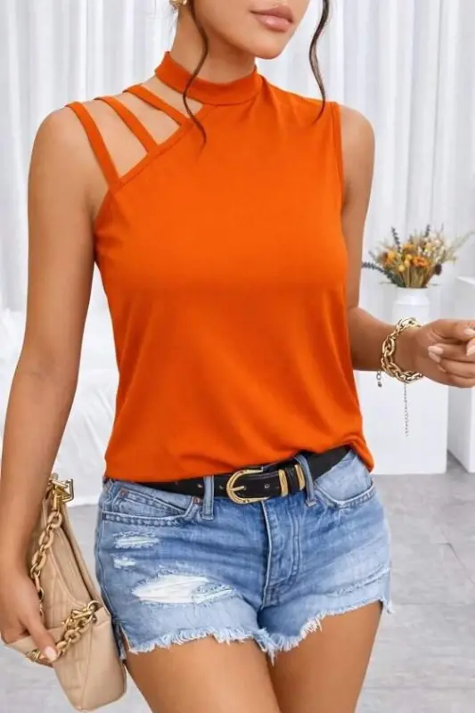 Kadın Omuzdan şerit Detaylı Yarı Balıkçı Yaka Viskon Bluz - 3