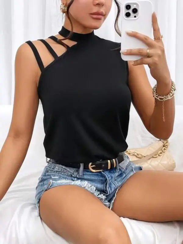 Kadın Omuzdan şerit Detaylı Yarı Balıkçı Yaka Viskon Bluz - BÜYÜKBEDENIZ