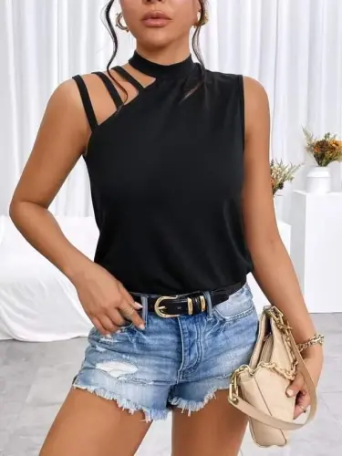 Kadın Omuzdan şerit Detaylı Yarı Balıkçı Yaka Viskon Bluz - 3