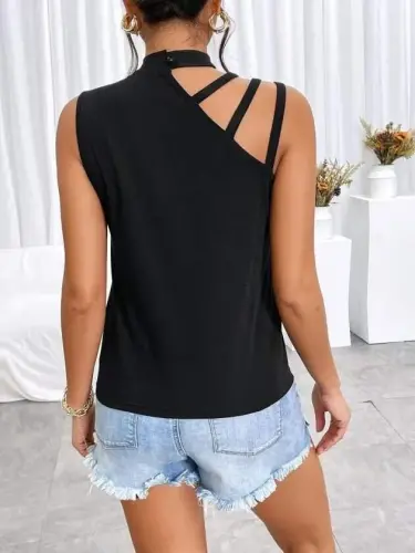 Kadın Omuzdan şerit Detaylı Yarı Balıkçı Yaka Viskon Bluz - 6