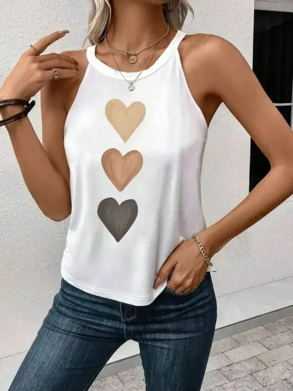 Kadın Omuzlardan Açık Boyundan Askılı Kalp Baskılı Viskon Bluz - 4