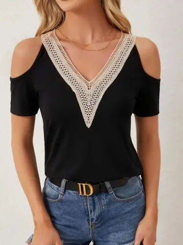 Kadın Omuzlardan Açık V Yakalı Viskon Bluz - 3