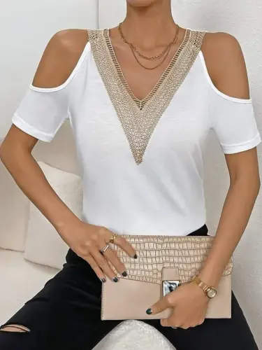 Kadın Omuzlardan Açık V Yakalı Viskon Bluz - BÜYÜKBEDENIZ (1)