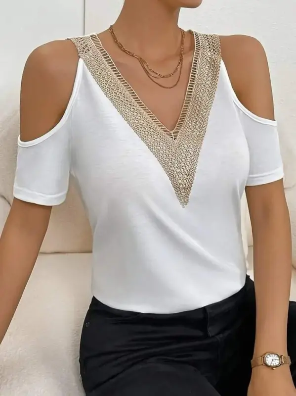 Kadın Omuzlardan Açık V Yakalı Viskon Bluz - 3