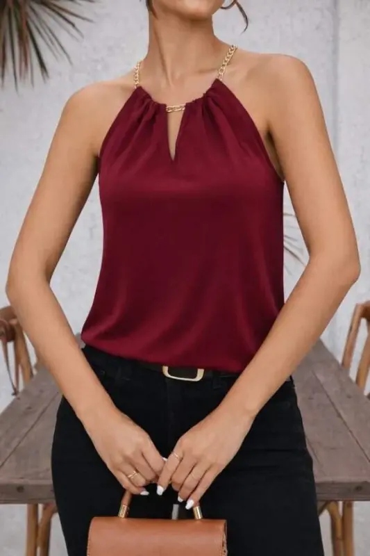 Kadın Omuzlardan Açık Zincir Halka Detaylı Sandy Bluz - 1