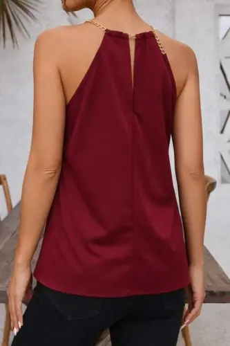 Kadın Omuzlardan Açık Zincir Halka Detaylı Sandy Bluz - 3